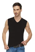 Tutku Elit Erkek Elastan V Yaka Sıfır Kol Atlet 1305 - 6 Adet  Siyah 2XL thumbnail 2