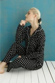 Pijamoni Kadın Süet Boydan Düğmeli Pijama Takımı - 5660-15  Siyah M - 2