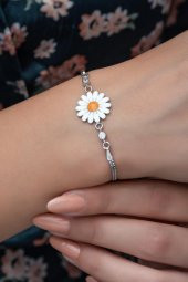 Şık Tasarımlı Gümüş Papatya Bayan Bileklik thumbnail 2