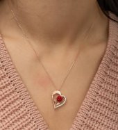 Özel Tasarım Kalp İçinde Gül Detaylı 925 Ayar Gümüş Kolye ROSE thumbnail 6