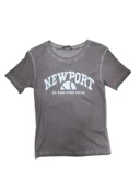 Myzen Kadın Newport Baskılı Yıkamalı Crop T-shirt M-03436 - 3