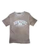 Myzen Kadın Newport Baskılı Yıkamalı Crop T-shirt M-03436 - 5