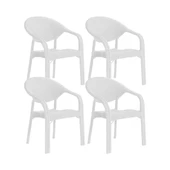 Bambo Rattan Plastik Sandalye - Beyaz (4 Adet) - 1