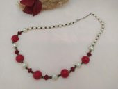 Hdmarketim Doğal Kırmızı Lâl Taşlı Sıra İncili Kolye thumbnail 1