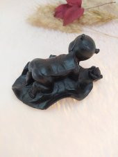 Reçine Yaprak Üstünde Sevimli Melek Kız Bebek Reçine Siyah Biblo Otantik - 2