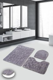 Stone Gri 3lü Kaymaz Taban Klozet Takımı Banyo Paspas Seti - 1