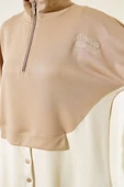 Yaka Fermuarlı Düğme Detay Tunik Latte thumbnail 4