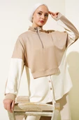 Yaka Fermuarlı Düğme Detay Tunik Latte thumbnail 1
