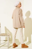 Yaka Fermuarlı Düğme Detay Tunik Latte thumbnail 3
