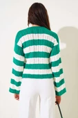 Kalın Çizgili Delikli Triko Kazak Zümrüt - 3