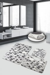 Colored Stone Gri Kaymaz Taban Klozet Takımı Banyo Paspas Seti - 1