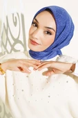 Kıvrık Desen Yazma Eşarp Saks - 1