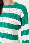 Kalın Çizgili Delikli Triko Kazak Zümrüt - 4