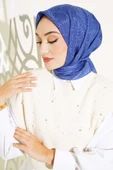 Kıvrık Desen Yazma Eşarp Saks - 2
