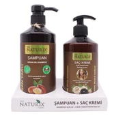 Naturix Tuzsuz Argan Şampuan & Siyah Sarımsak Saç Kremi Seti  Doğal Saç Bakımı (600 ml + 500 ml) - 1