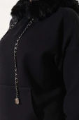 Kapüşonu Kürklü Triko Kazak Siyah - 4