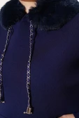 Kapüşonu Kürklü Triko Kazak Lacivert thumbnail 4