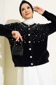 İncili Taşlı Sakallı Kısa Hırka Siyah - 2
