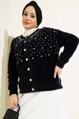 İncili Taşlı Sakallı Kısa Hırka Siyah - 1