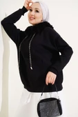 Kapüşonu Kürklü Triko Kazak Siyah - 1