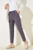 İp Detaylı Beli Lastikli Dar Paça Füme Pantolon - 2
