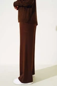 Lastikli Pike Triko Pantolon Kahve thumbnail 3