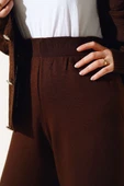Lastikli Pike Triko Pantolon Kahve thumbnail 4