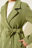 Gold Düğmeli Kuşaklı Kaşe Kaban Çağla Yeşili thumbnail 4