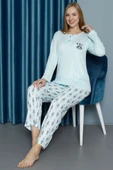 Desenli Kışlık Viscon Pijama Takımı Mint thumbnail 1