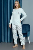 Desenli Kışlık Viscon Pijama Takımı Mint thumbnail 2