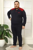 Düğmeli Uzun Kol Büyük Beden Erkek Pijama Takım Lacivert Haki thumbnail 1