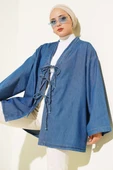 Önü İp Bağlamalı Kot Kimono Kot Mavisi thumbnail 1