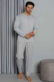 Uzun Kol Ekose Desen Erkek Pijama Takım Gri thumbnail 1