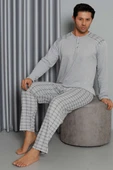 Uzun Kol Ekose Desen Erkek Pijama Takım Gri thumbnail 2