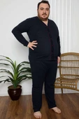 Boy Düğmeli Büyük Beden Erkek Pijama Takımı Lacivert Bordo thumbnail 1