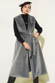 Goldfox Kuşaklı Uzun Yelek Gri thumbnail 1