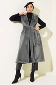 Goldfox Kuşaklı Uzun Yelek Gri thumbnail 2