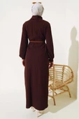 Kemerli Balıkçı Yaka Elbise Kahve - 3