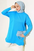 Yırtmaçlı Basic Triko Tunik Mavi thumbnail 1