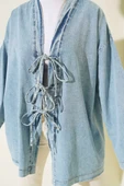 Önü İp Bağlamalı Kot Kimono  Buz Mavisi - 4