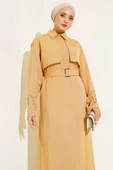 Kol ve Bel Kuşaklı Uzun Trençkot Camel thumbnail 2