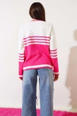 Çizgi Detaylı Triko Kazak Fuşya - 3