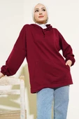 Kapüşonlu Oversize Sweat Bordo thumbnail 3