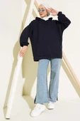 Kapüşonlu Oversize Sweat Lacivert thumbnail 2