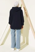 Kapüşonlu Oversize Sweat Lacivert thumbnail 3