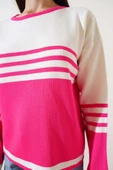 Çizgi Detaylı Triko Kazak Fuşya - 4