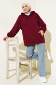 Kapüşonlu Oversize Sweat Bordo thumbnail 2