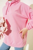 Kapüşonlu Oversize Sweat Pembe thumbnail 4