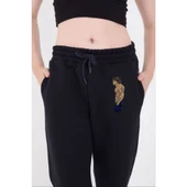 Lucky Life Kadın Lastikli Üç İplik Baskılı Eşofman Pantolon - Lacivert - 2