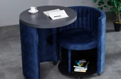 Meşe Home Marvel Tezgahlı Depolama Alanlı Tekerlekli Mavi Nubuk Kumaş Puf - Bench - 8